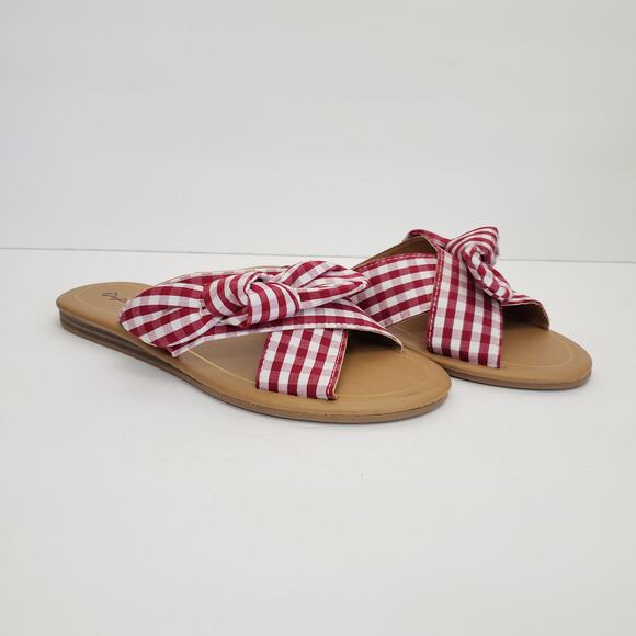 Qupid Striped Slip-On Flat Sandals with Bow Size 7 - Picture 9 of 9